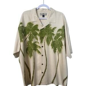 Tommy Bahama 100% Silk Short Sleeve Floral Button Down Shirt Cream/Green XL